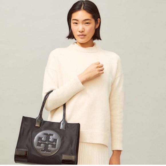 Tory Burch Ella black nylon patent mini tote bag New Without Tags - Picture 2 of 7